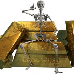 Funny Skeleton Sitting On Gold Funny Skeleton Sitting On Gold