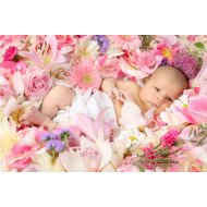 Child's Love - Baby Sleeping With Pink Flowers Child's Love - Baby Sleeping With Pink Flowers