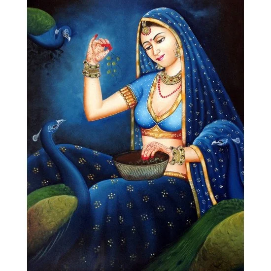 Lady With Peacock Fine Art