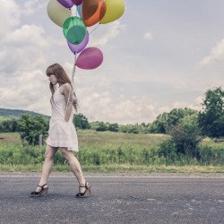 Lady On The Road With Balloons Lady On The Road With Balloons