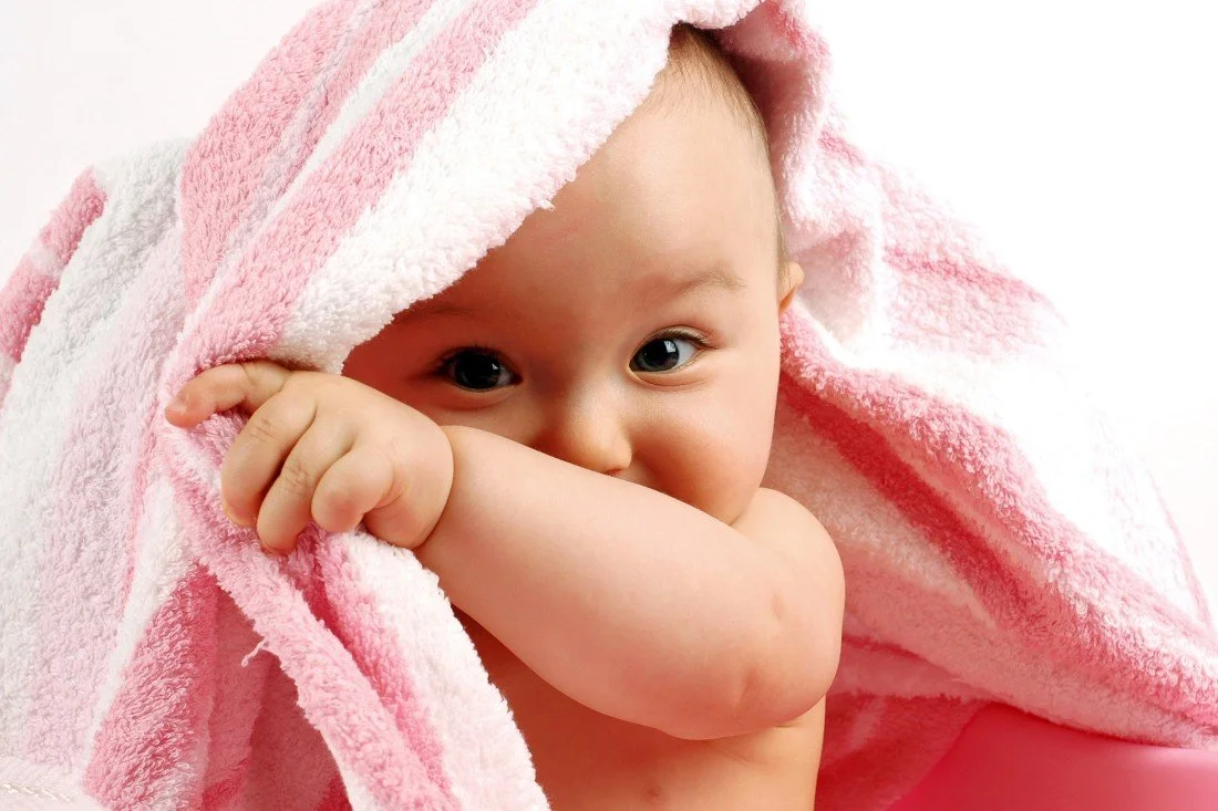 Child's Love - Cute Baby Playing With Pink Towel