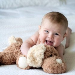 Cute Little Boy Playing With Teddy