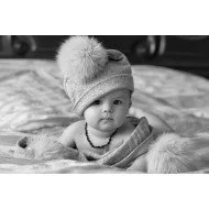 Child's Love- Baby Wearing Pom Pom Hat