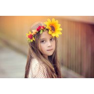 Little Girl With Sunflower Hair Band Little Girl With Sunflower Hair Band