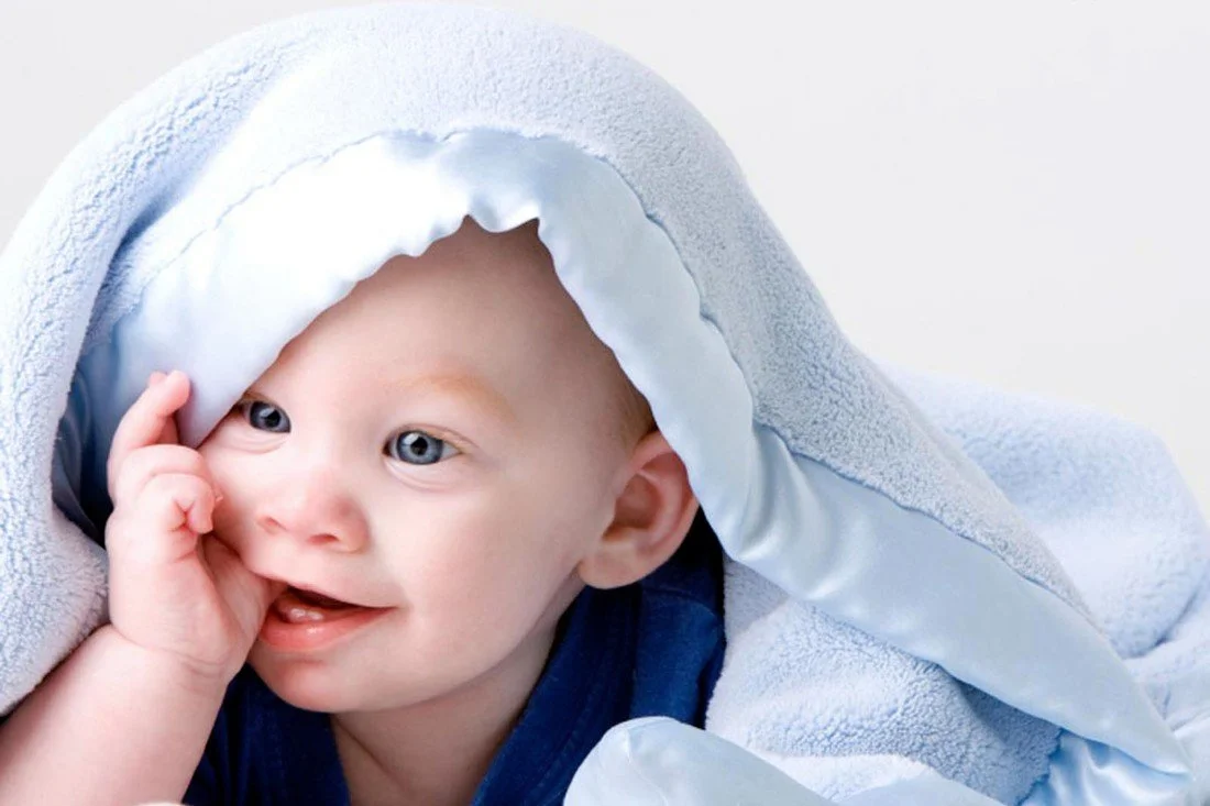 Child's Love - Cute Baby With Blue Towel