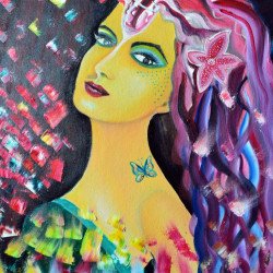Yellow Lady With Pink Hairs Yellow Lady With Pink Hairs