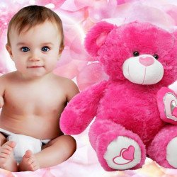 Child's Love - Cute Baby With Pink Teddy Child's Love - Cute Baby With Pink Teddy