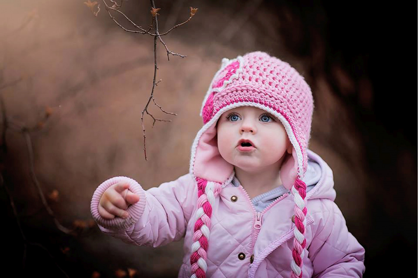Child's Love - Cute Baby in Pink Woollen Dress- baby paper poster -  OSHI_B0015 - Baby Posters 