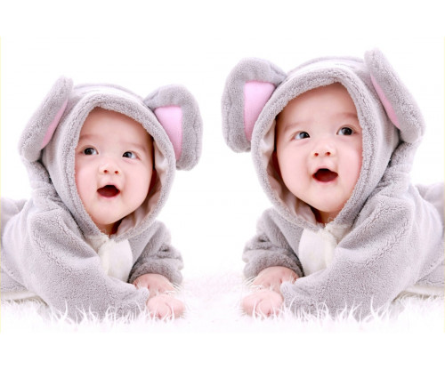 Child's Love - Cute Twins In Rabbit Dress