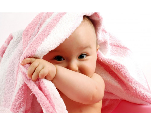 Child's Love - Cute Baby Playing With Pink Towel