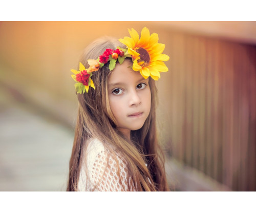 Little Girl With Sunflower Hair Band