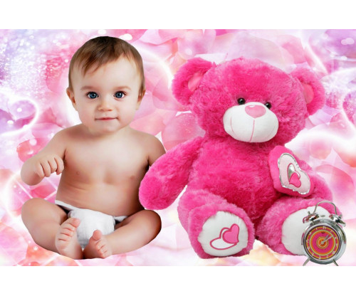 Child's Love - Cute Baby With Pink Teddy