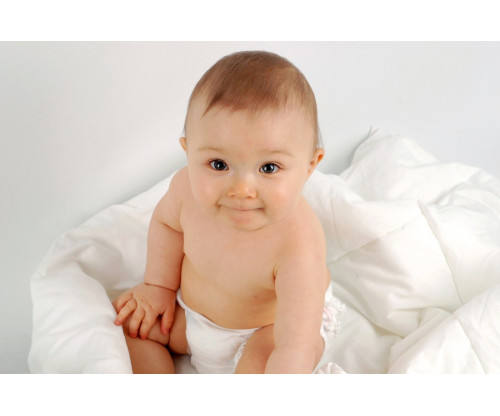 Child's Love - Cute Baby On White Blanket