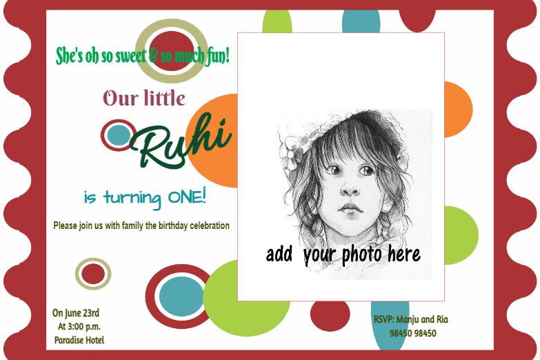 Orange, Green & Red Designer Birthday Invitation Card