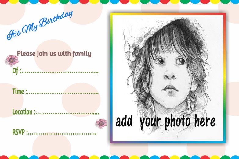 One Photo Colourful Birthday Invitation Card