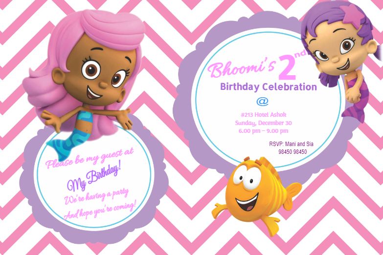 Cartoonistic birthday invitation card for girls