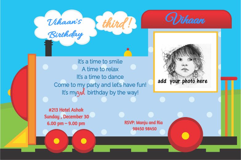 Train birthday invitation card