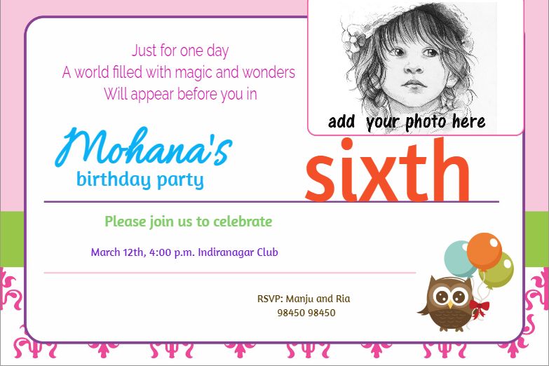 Birthday with Cute Owl Pink Invitation Card