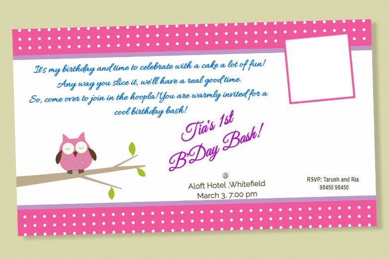Pink Owl Birthday Invitation Card