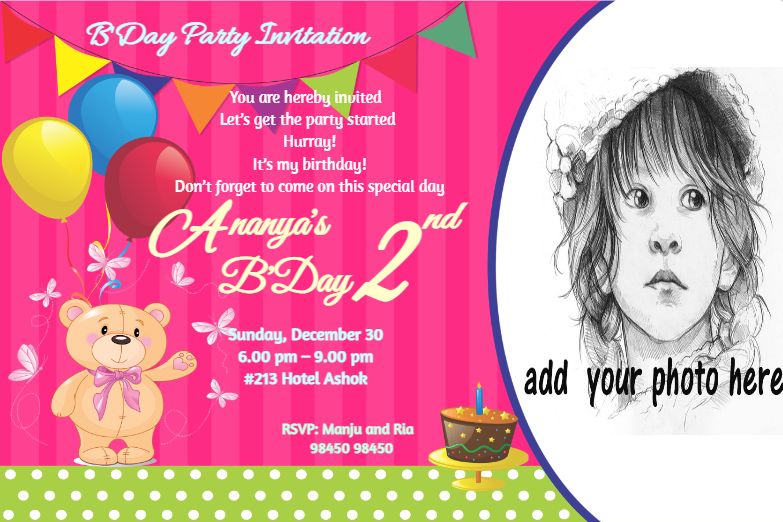 Cute Teddy Bear with Cake Birthday Invitation Card