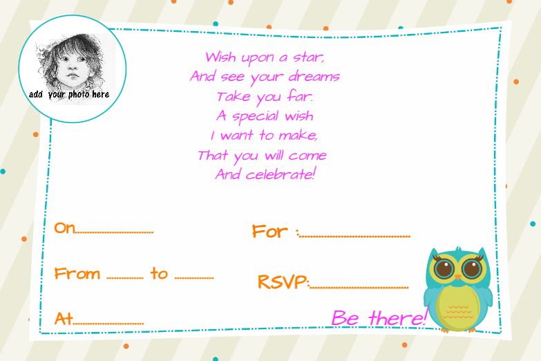 Yellow & Blue Owl Designer Birthday Invitation Card