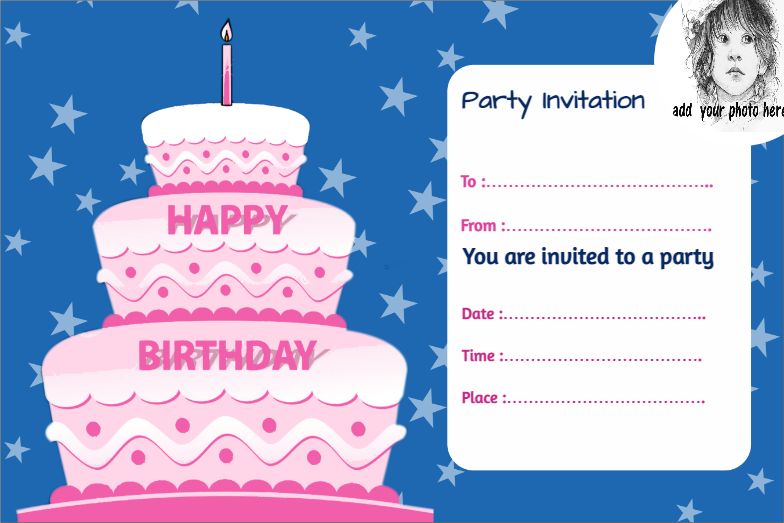 Pink Birthday Cake Invitation Card