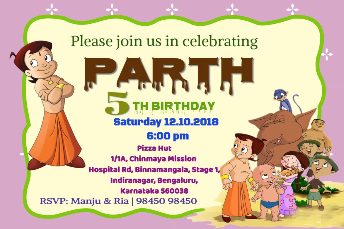 Invitation Card with Chhota Bheem, Card - Personalised Birthday Invitation  Cards, Online Birthday Invitation Cards